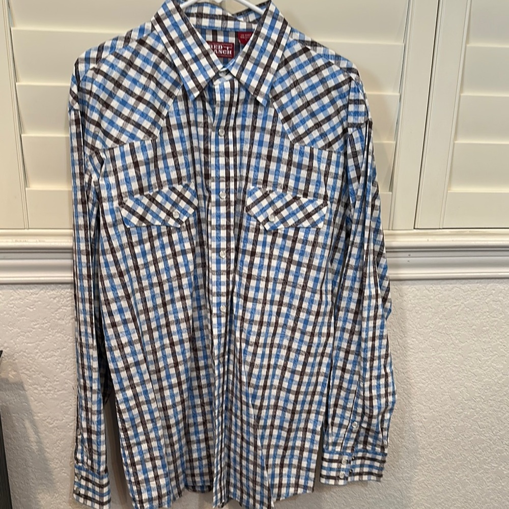 Red Ranch Western Men's Blue Plaid Shirt